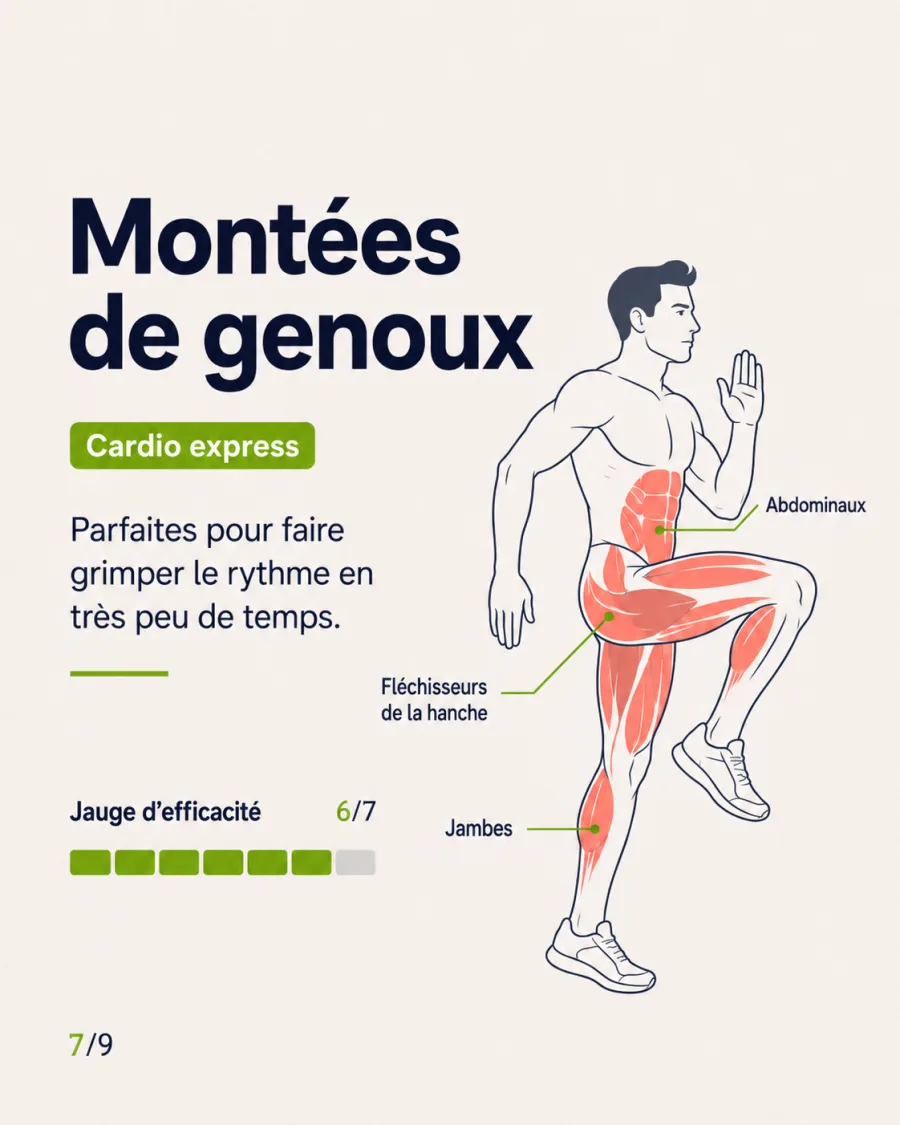 Slide 7 sur 9 : les montées de genoux pour un cardio express