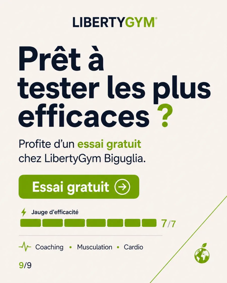 Slide 9 sur 9 : invitation à tester gratuitement LibertyGym Biguglia