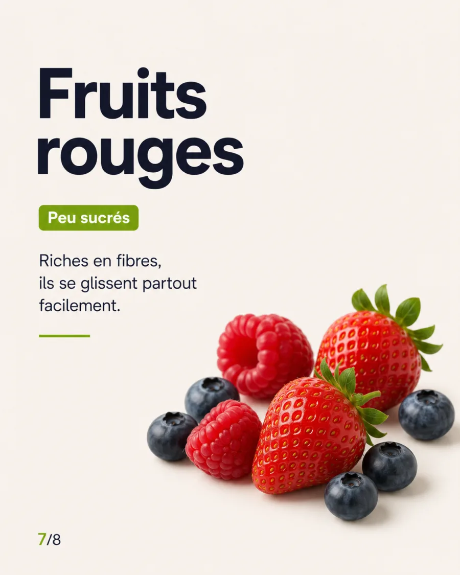 Slide 7 sur 8 : les fruits rouges, peu sucrés