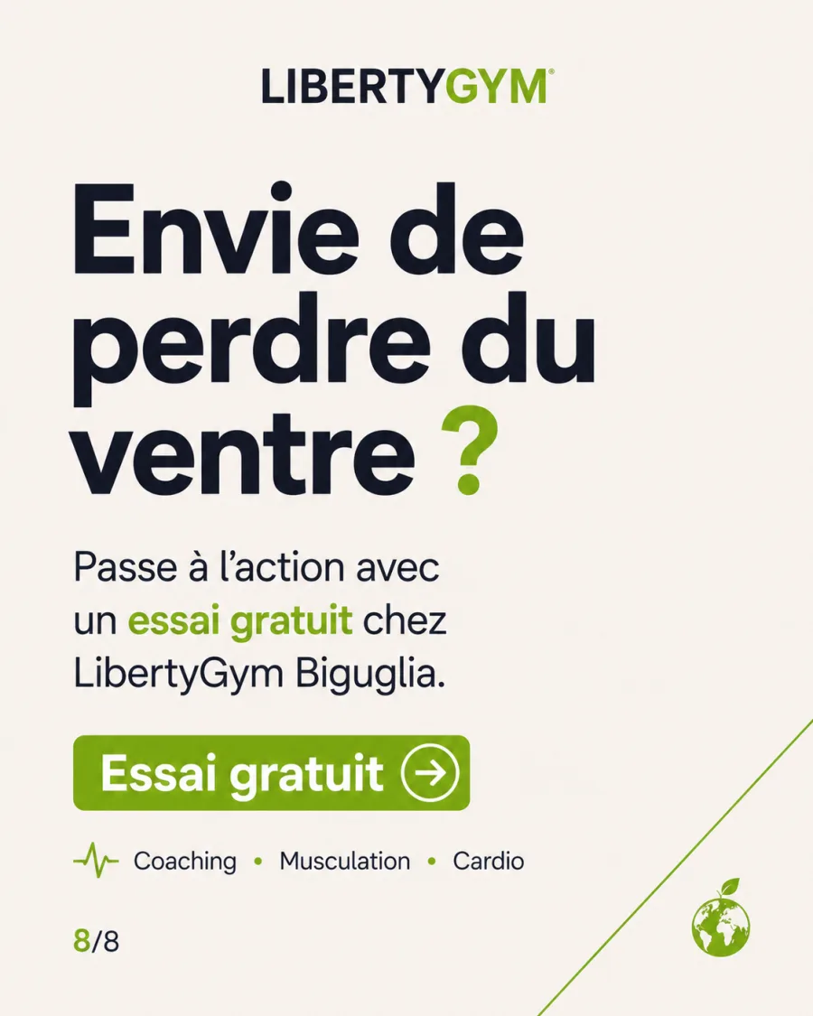 Slide 8 sur 8 : invitation à réserver un essai gratuit chez LibertyGym Biguglia